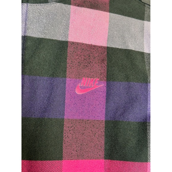 Nike Sportswear Full‎ Zip Flannel Jacket Purple Pink Plaid Hooded Women's Small - Picture 2 of 9